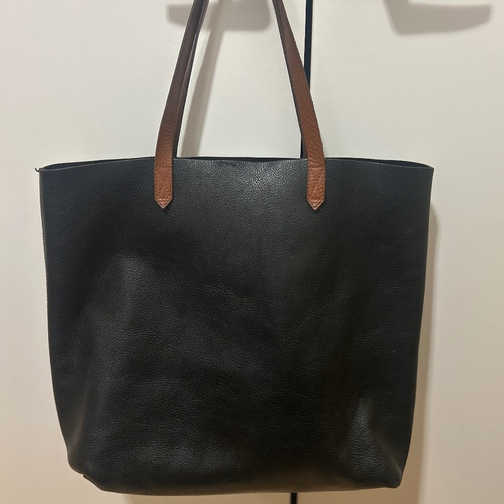 Madewell Black and Brown Leather Transport Tote